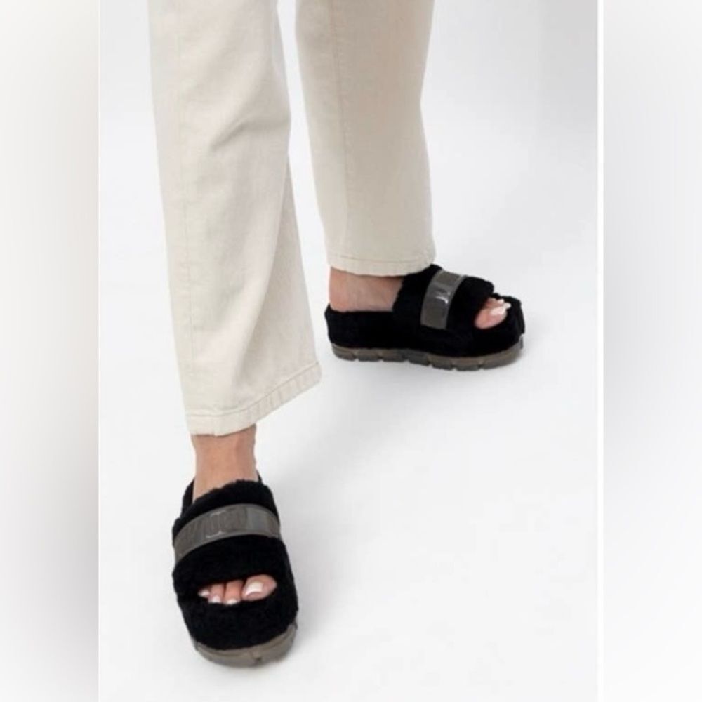 Ugg Fluffita Sherpa Fuzzy Slide Sandals Black Siz… - image 1